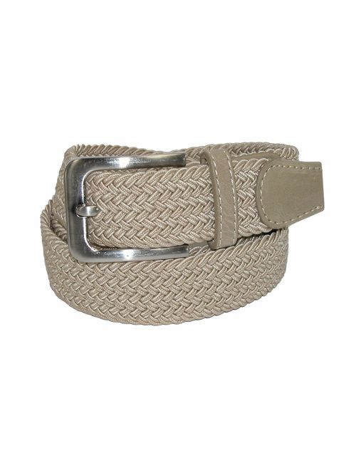 CTM Men's Elastic Braided Stretch Belt with Silver Buckle