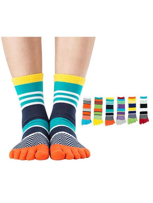 Men's Five Finger Toe Socks Cotton Crew Casual Colorful Patterned 5/6 Pairs