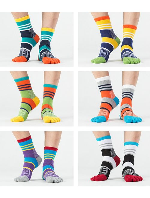 Men's Five Finger Toe Socks Cotton Crew Casual Colorful Patterned 5/6 Pairs