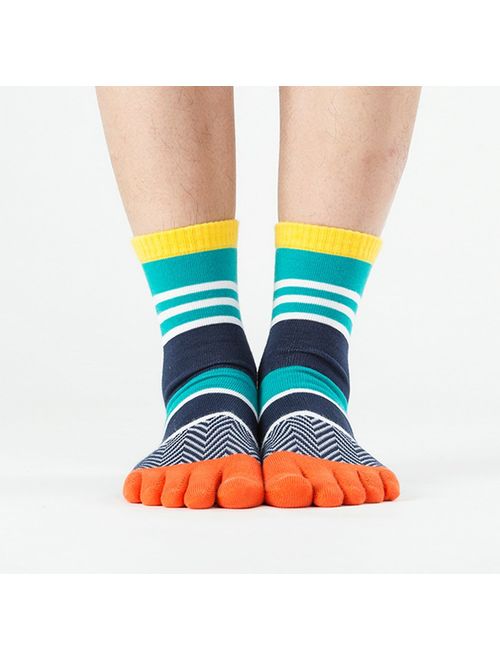 Men's Five Finger Toe Socks Cotton Crew Casual Colorful Patterned 5/6 Pairs