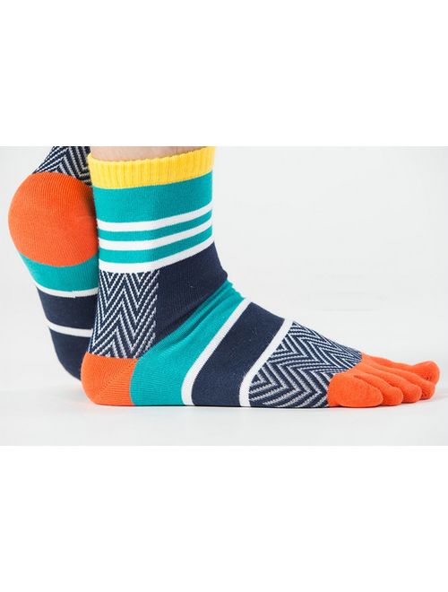 Men's Five Finger Toe Socks Cotton Crew Casual Colorful Patterned 5/6 Pairs