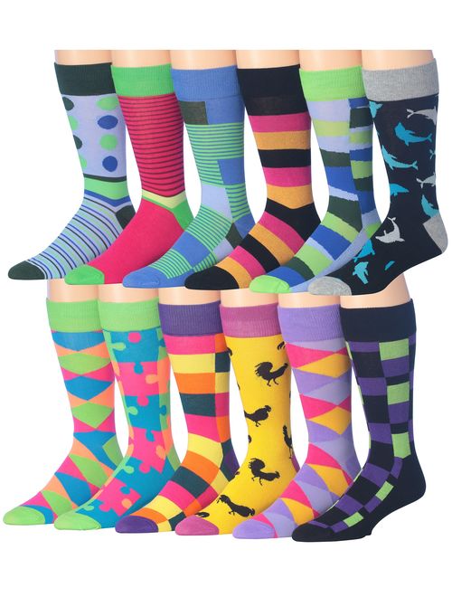 ColorfutMen's 12 Pairs Soft Cotton Blend Colorful Funky Gift Box Dress Socks