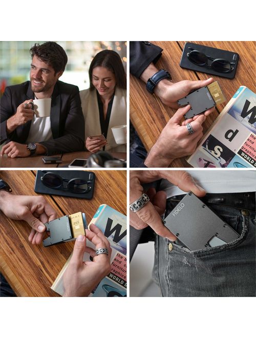 FIDELO Minimalist Wallet For Men - Slim RFID Credit Card Holder Money Clip