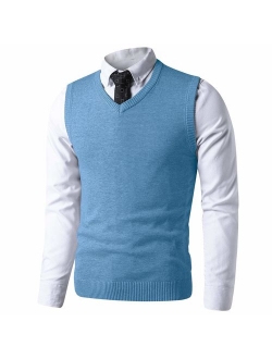 LTIFONE Mens Slim Fit V Neck Sweater Vest Basic Plain Short Sleeve Sweater Pullover Sleeveless Sweaters with Ribbing Edge