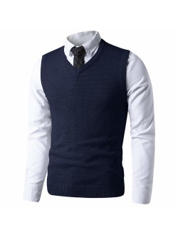 LTIFONE Mens Slim Fit V Neck Sweater Vest Basic Plain Short Sleeve Sweater Pullover Sleeveless Sweaters with Ribbing Edge