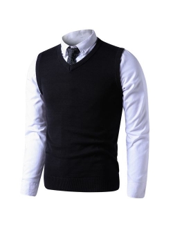 LTIFONE Mens Slim Fit V Neck Sweater Vest Basic Plain Short Sleeve Sweater Pullover Sleeveless Sweaters with Ribbing Edge