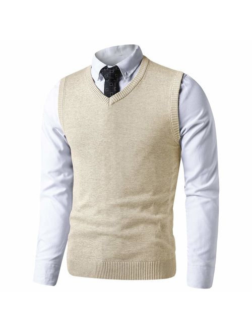 LTIFONE Mens Slim Fit V Neck Sweater Vest Basic Plain Short Sleeve Sweater Pullover Sleeveless Sweaters with Ribbing Edge