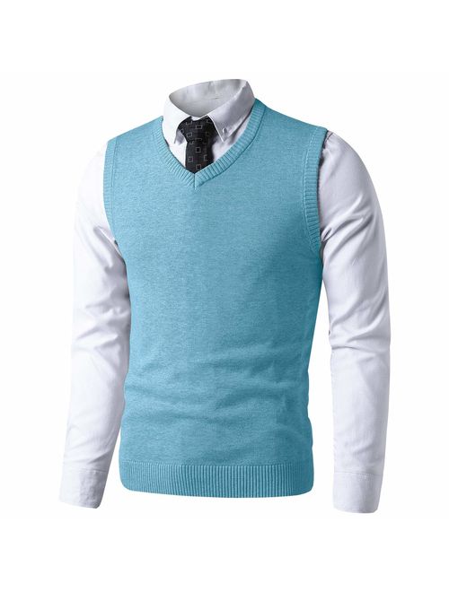 LTIFONE Mens Slim Fit V Neck Sweater Vest Basic Plain Short Sleeve Sweater Pullover Sleeveless Sweaters with Ribbing Edge