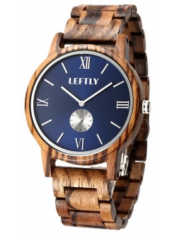 LEFTLY Mens Wooden Watch Handmade Wood Band Lightweight Miyota Movement Quartz Wrist Watch