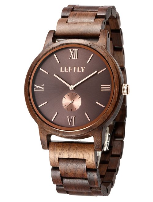 LEFTLY Mens Wooden Watch Handmade Wood Band Lightweight Miyota Movement Quartz Wrist Watch