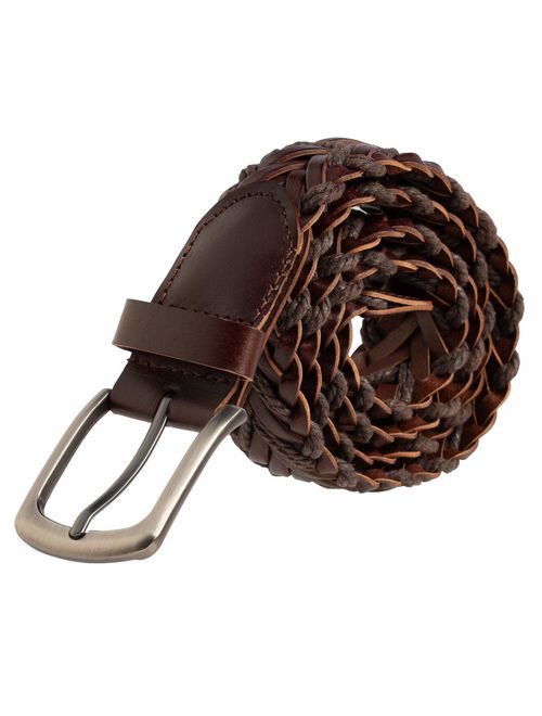 DG HillLeather Braided Belt For Men Brushed Finish Metal Buckle