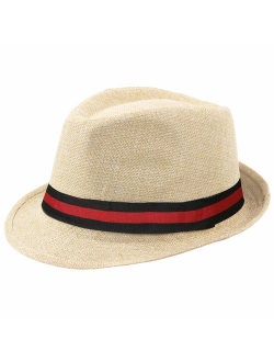 BABEYOND Fedora Hat for Men Panama Straw Trilby Hat Short Brim Summer Sun Hat