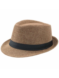 BABEYOND Fedora Hat for Men Panama Straw Trilby Hat Short Brim Summer Sun Hat