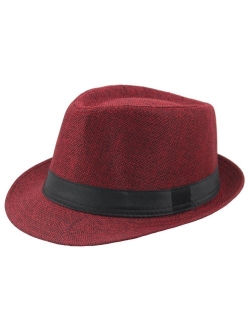 BABEYOND Fedora Hat for Men Panama Straw Trilby Hat Short Brim Summer Sun Hat