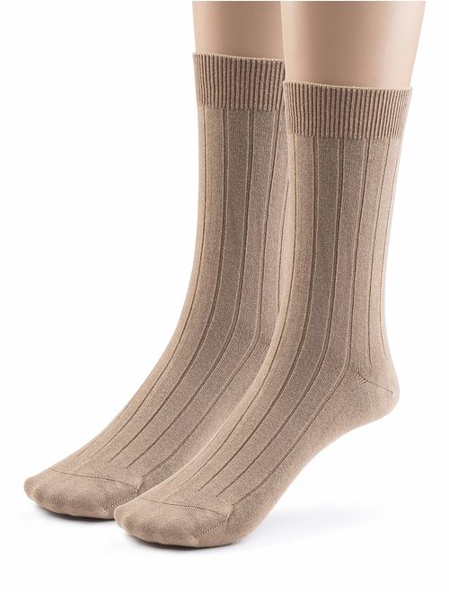 Silky Toes Modal Men's Dress Crew Socks, Solid and Designed Super Soft Socks Multi Pack