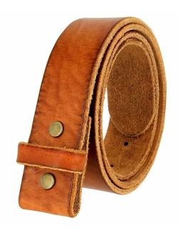 100% One-Piece Full Grain Leather Belt Strap with No Slot Hole 1 1/2