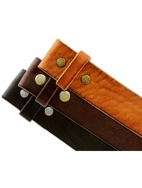 100% One-Piece Full Grain Leather Belt Strap with No Slot Hole 1 1/2