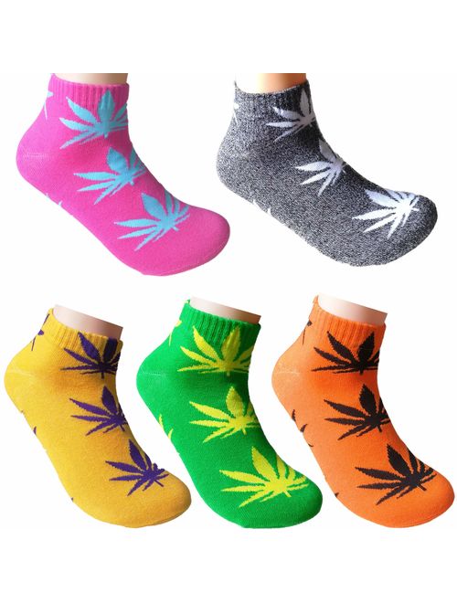 5 Pairs Unisex Marijuana Weed Leaf Boat Warm Cotton Socks US 5-9.5