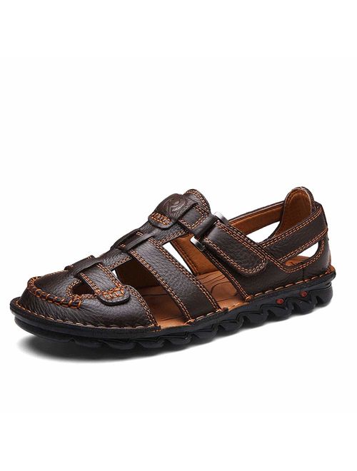 UPIShi Mens Casual Closed Toe Leather Sandals Outdoor Fisherman Adjustable Summer Shoes