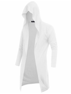 RAGEMALL Mens Long Cardigan Open Front Draped Lightweight Hooded Sweater with Pockets