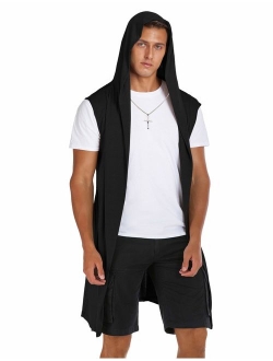 RAGEMALL Mens Long Cardigan Open Front Draped Lightweight Hooded Sweater with Pockets