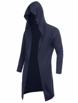 RAGEMALL Mens Long Cardigan Open Front Draped Lightweight Hooded Sweater with Pockets