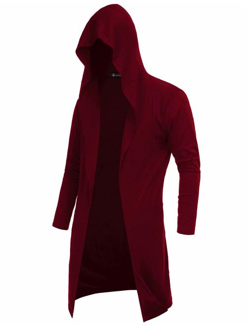 RAGEMALL Mens Long Cardigan Open Front Draped Lightweight Hooded Sweater with Pockets