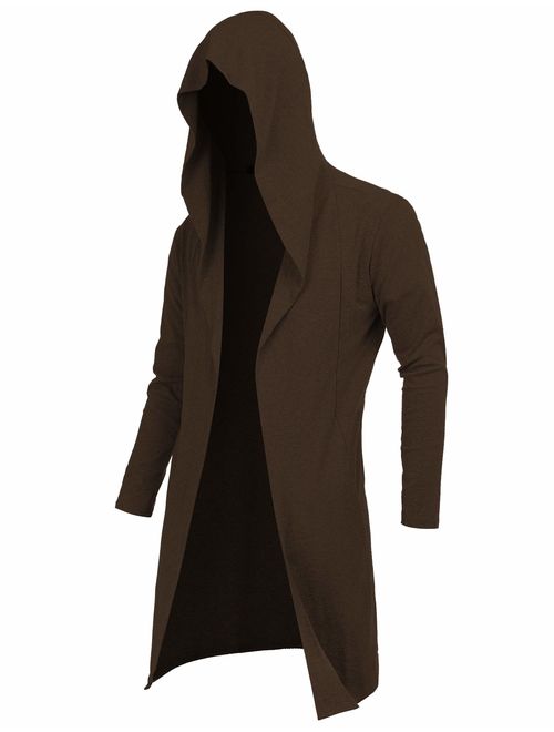 RAGEMALL Mens Long Cardigan Open Front Draped Lightweight Hooded Sweater with Pockets