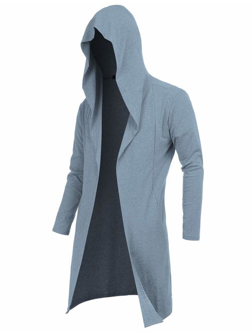 RAGEMALL Mens Long Cardigan Open Front Draped Lightweight Hooded Sweater with Pockets