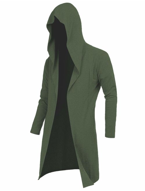 RAGEMALL Mens Long Cardigan Open Front Draped Lightweight Hooded Sweater with Pockets