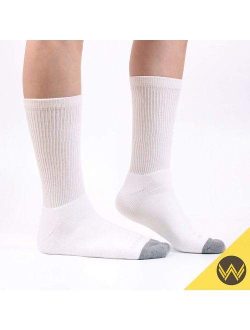 WANDER Men's Cushion Crew Socks 6 Pairs Athletic Running 8-13/12-15 Socks Men Cotton Sport Wicking Work