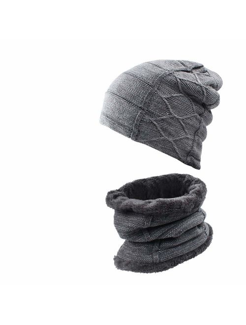 XIAOHAWANG Winter Men Hat Knit Cable Visor Beanie with Fleece Lining Patchwork Stripe Newsboy Cap with Brim for Outdoor Sport