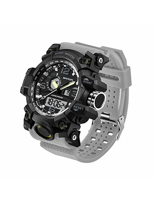 Men's Military Watch, Dual-Display Waterproof Sports Digital Watch Big Wrist for Men with Alarm