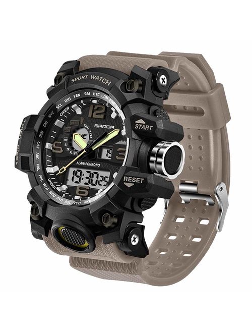 Men's Military Watch, Dual-Display Waterproof Sports Digital Watch Big Wrist for Men with Alarm