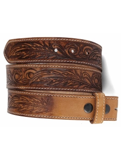 Belt for buckle Western Leather Engraved Tooled Strap w/Snaps for Interchangeable Buckles, USA