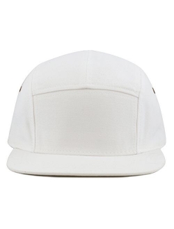 The Hat Depot Made in USA Cotton Twill 5 Panel Flat Brim Genuine Leather Brass Biker Board Cap