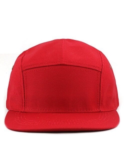 The Hat Depot Made in USA Cotton Twill 5 Panel Flat Brim Genuine Leather Brass Biker Board Cap