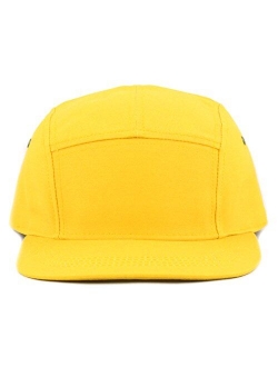 The Hat Depot Made in USA Cotton Twill 5 Panel Flat Brim Genuine Leather Brass Biker Board Cap