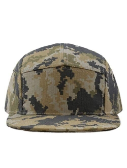 The Hat Depot Made in USA Cotton Twill 5 Panel Flat Brim Genuine Leather Brass Biker Board Cap