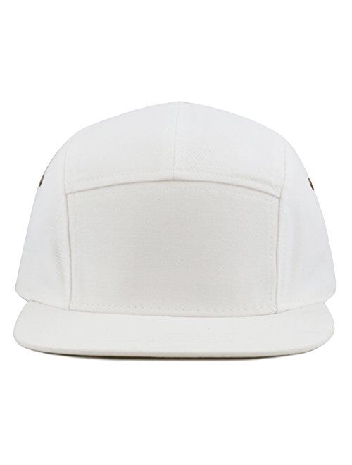 The Hat Depot Made in USA Cotton Twill 5 Panel Flat Brim Genuine Leather Brass Biker Board Cap