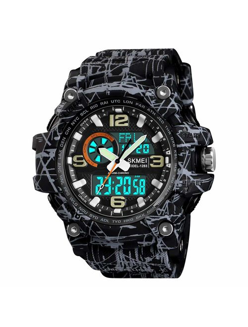 Mens Analog Digital LED 50M Waterproof Outdoor Sport Watch Military Multifunction Casual Dual Display 12H/24H Stopwatch Calendar Wrist Watch