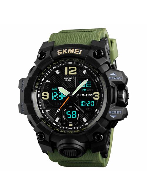 Mens Analog Digital LED 50M Waterproof Outdoor Sport Watch Military Multifunction Casual Dual Display 12H/24H Stopwatch Calendar Wrist Watch