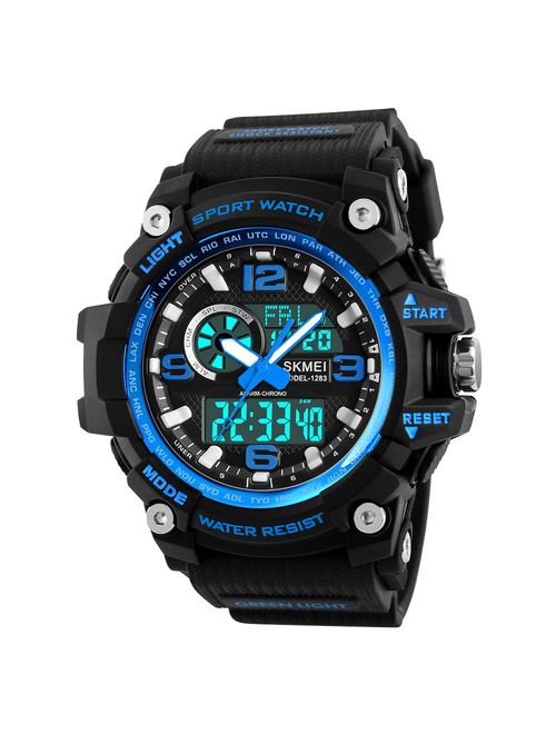 Mens Analog Digital LED 50M Waterproof Outdoor Sport Watch Military Multifunction Casual Dual Display 12H/24H Stopwatch Calendar Wrist Watch