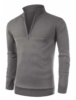 NITAGUT Mens Slim Fit Zip Up Mock Neck Polo Sweater Casual Long Sleeve Sweater and Pullover Sweaters with Ribbing Edge