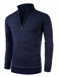 NITAGUT Mens Slim Fit Zip Up Mock Neck Polo Sweater Casual Long Sleeve Sweater and Pullover Sweaters with Ribbing Edge