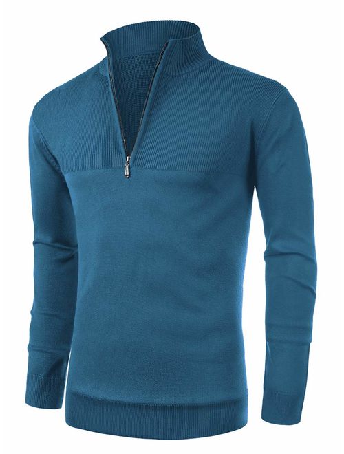 NITAGUT Mens Slim Fit Zip Up Mock Neck Polo Sweater Casual Long Sleeve Sweater and Pullover Sweaters with Ribbing Edge