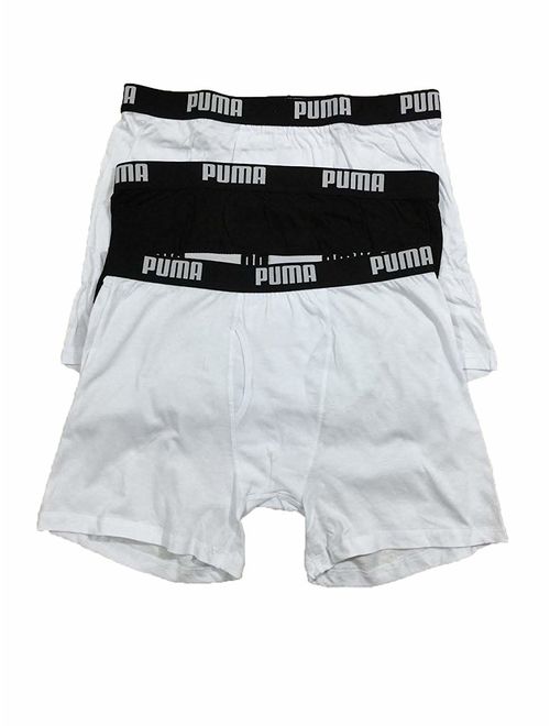 PUMA Men's 3 Pack 100% Cotton Solid Elastic Waist Boxer 