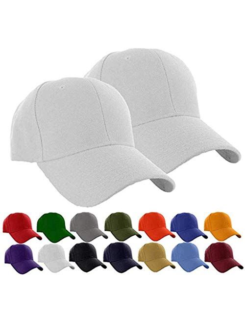 Set of 2 Plain Adjustable Baseball Cap Classic Adjustable Hat Men Women Unisex Ballcap 6 Panels