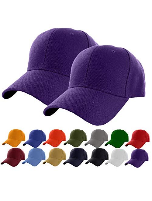 Set of 2 Plain Adjustable Baseball Cap Classic Adjustable Hat Men Women Unisex Ballcap 6 Panels