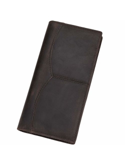 Itslife Men's RFID BLOCKING Vintage Look Genuine Leather Long Bifold Wallet Rfid Checkbook Wallets